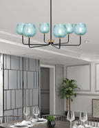 Sandia Six Light Chandelier in Matte Black & New Age Brass with Turquoise Textured Shade