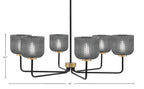 Sandia Six Light Chandelier in Matte Black & New Age Brass with Smoke Textured Shade