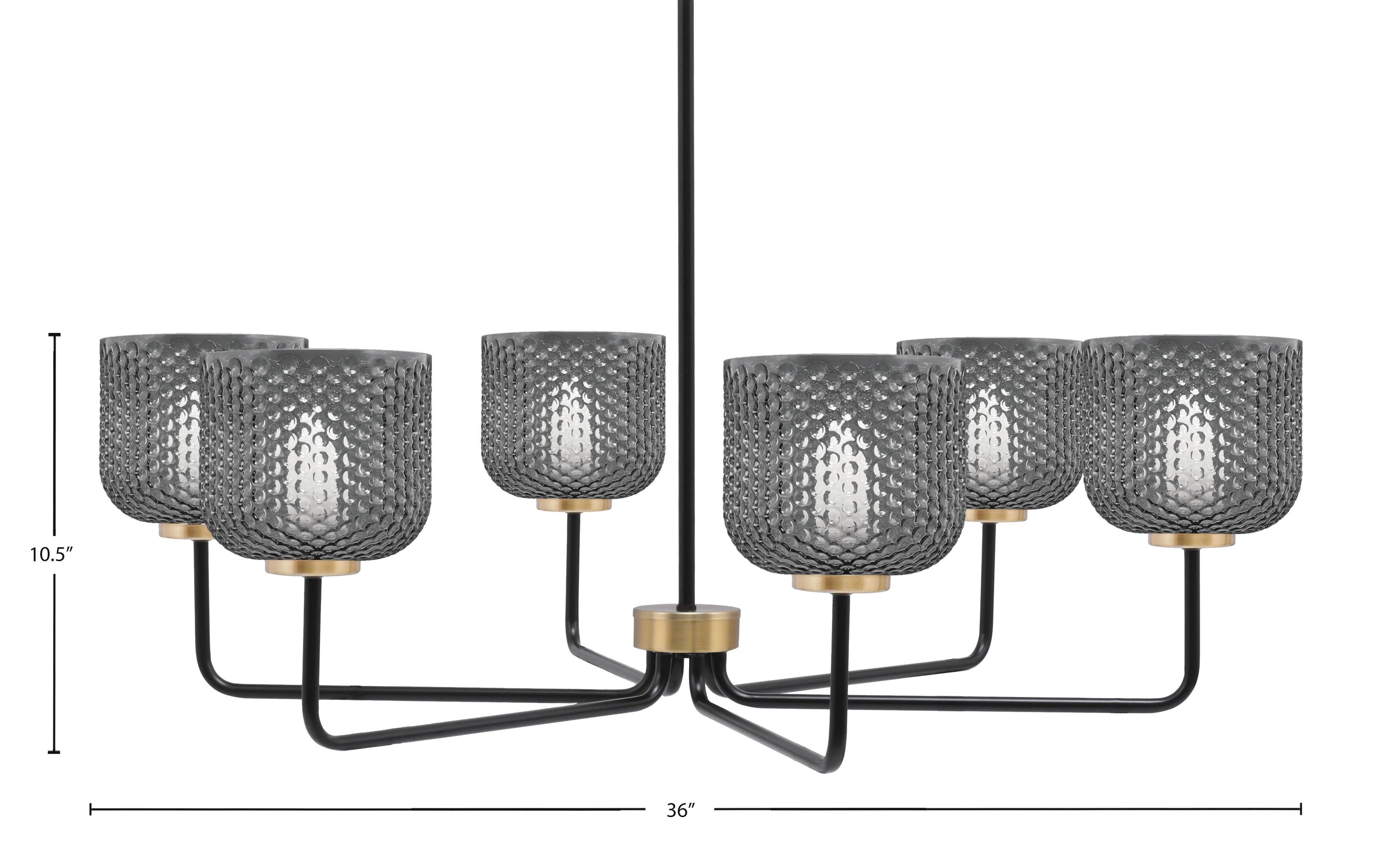 Sandia Six Light Chandelier in Matte Black & New Age Brass with Smoke Textured Shade