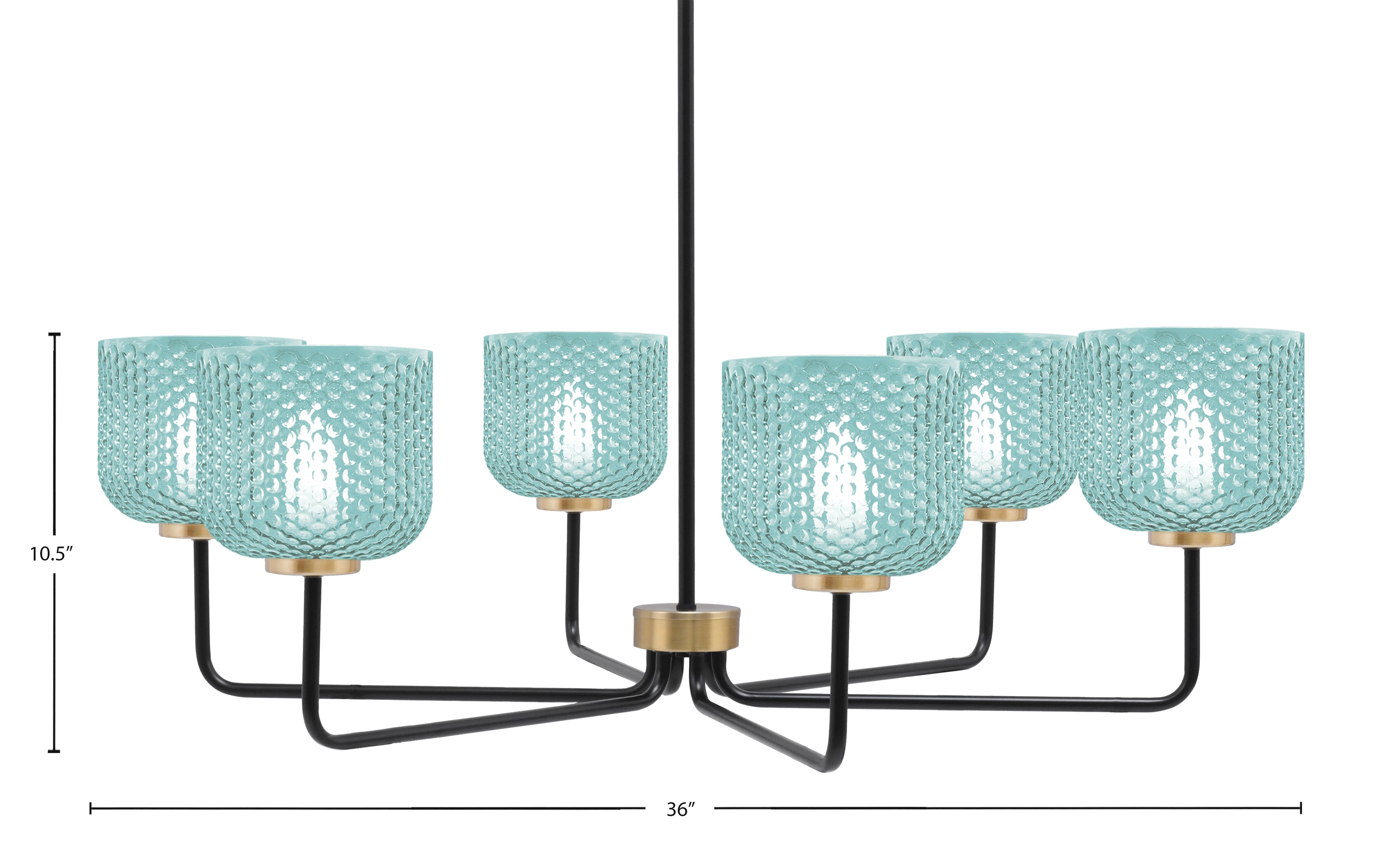 Sandia Six Light Chandelier in Matte Black & New Age Brass with Turquoise Textured Shade