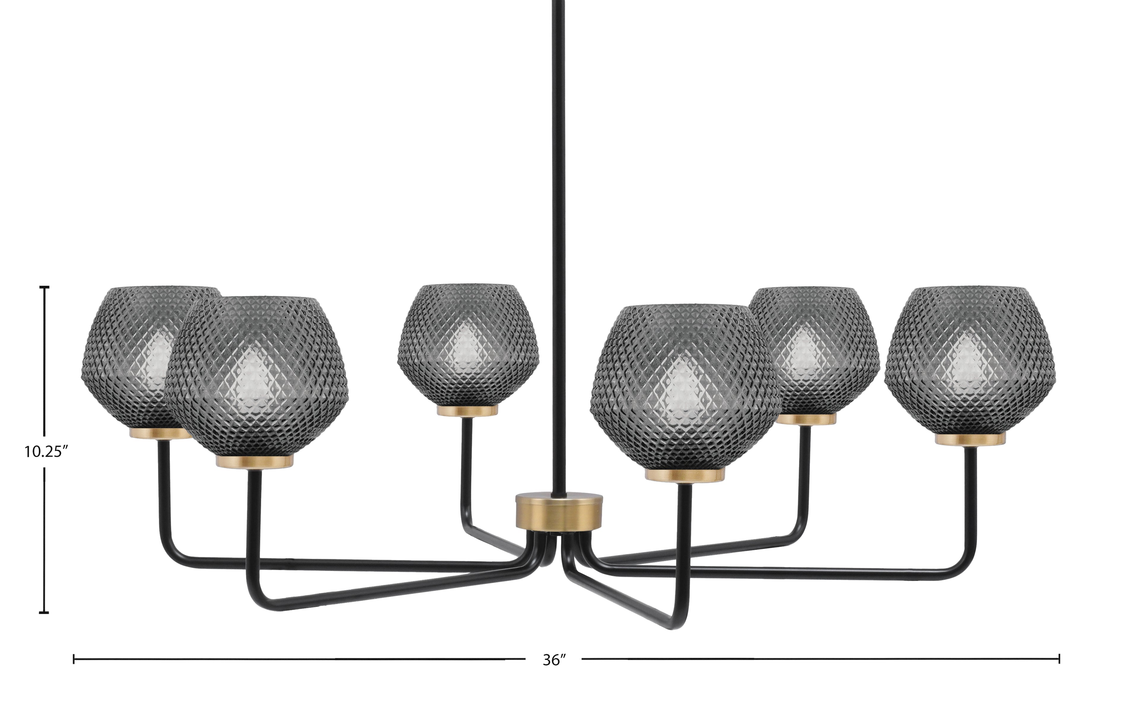 Sandia Six Light Chandelier in Matte Black & New Age Brass with Smoke Textured Shade