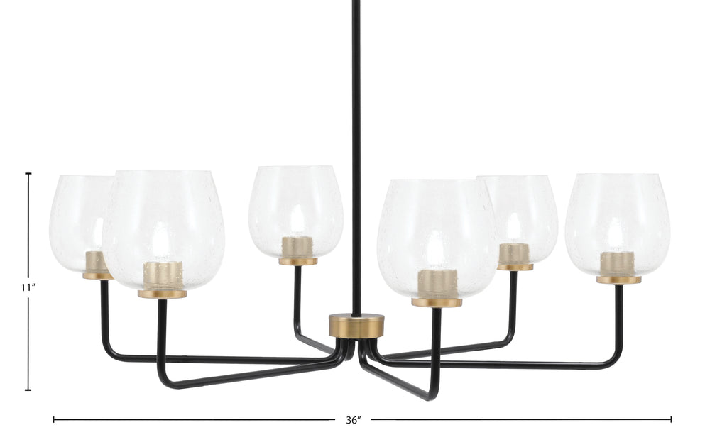 Sandia Six Light Chandelier in Matte Black & New Age Brass with Clear Bubble Shade