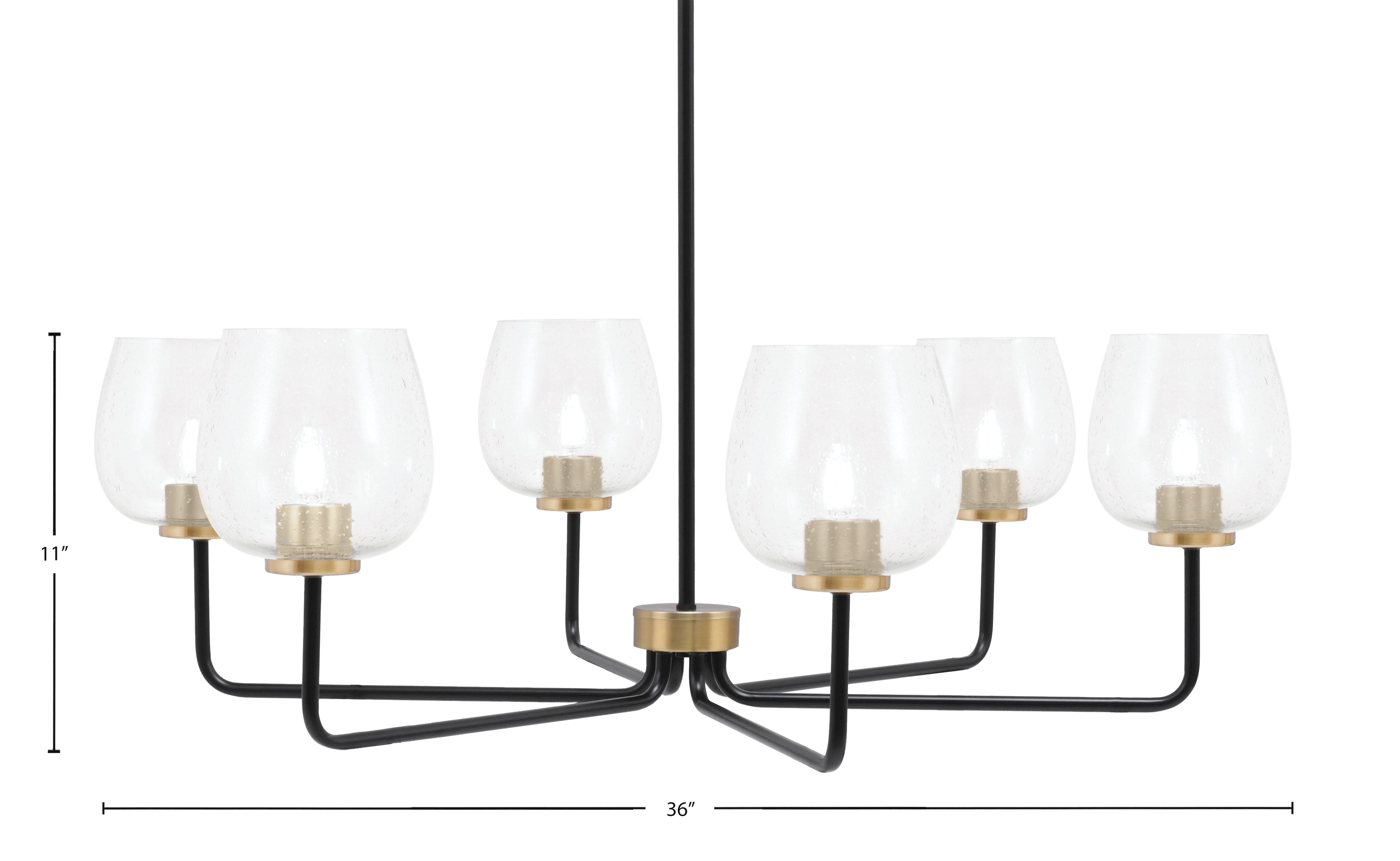 Sandia Six Light Chandelier in Matte Black & New Age Brass with Clear Bubble Shade