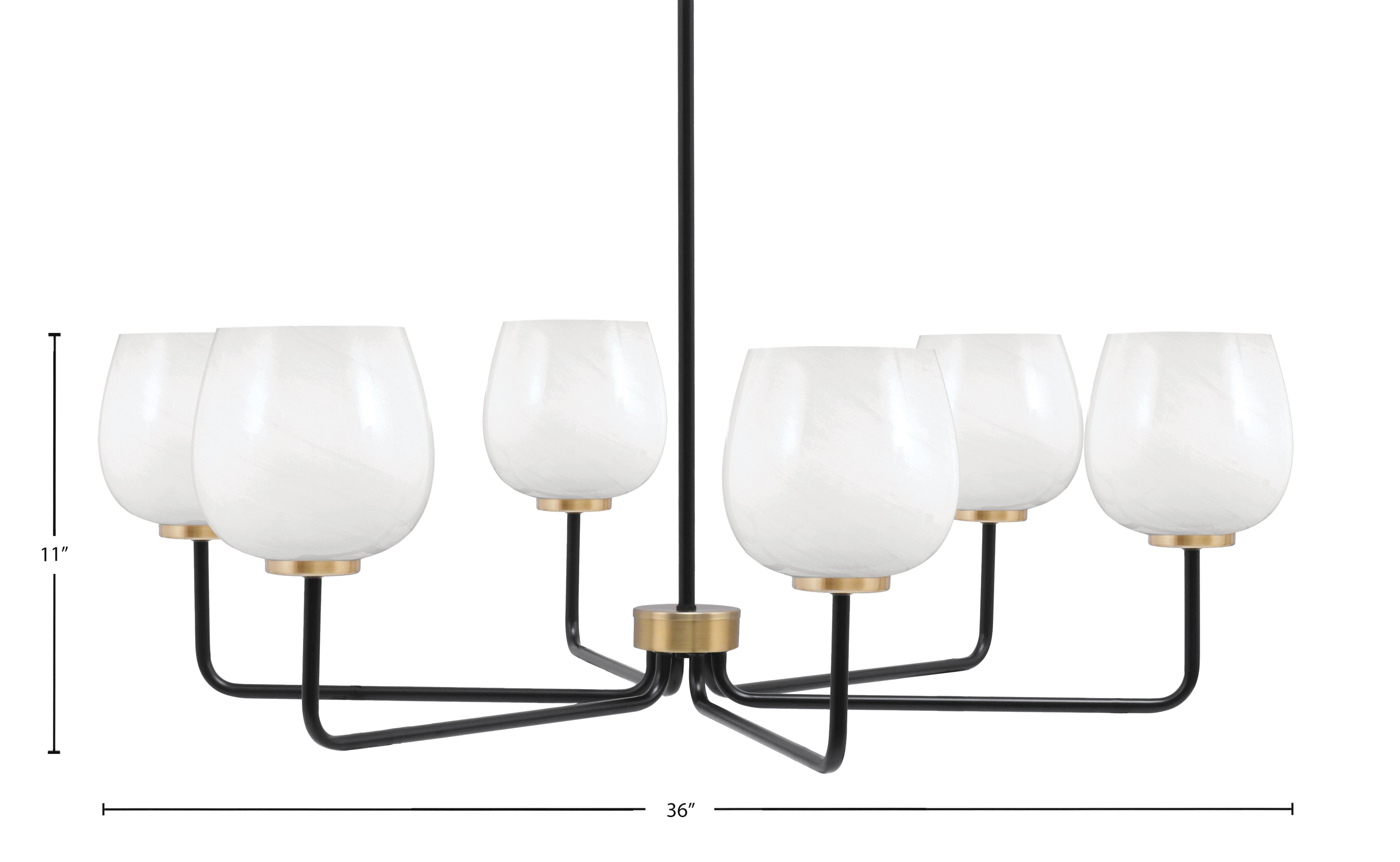 Sandia Six Light Chandelier in Matte Black & New Age Brass with White Marble Shade