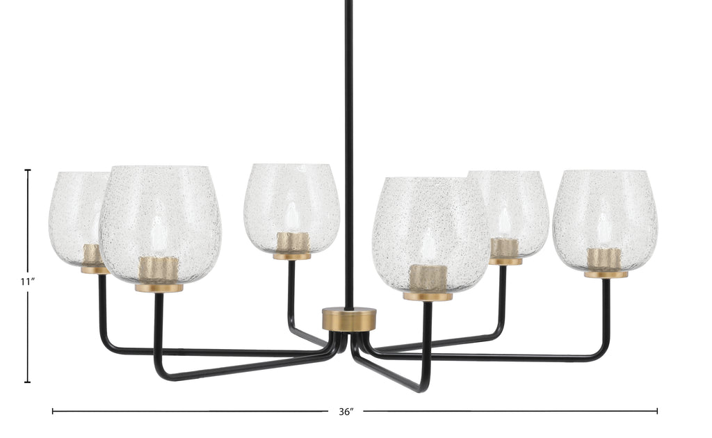 Sandia Six Light Chandelier in Matte Black & New Age Brass with Smoke Bubble Shade