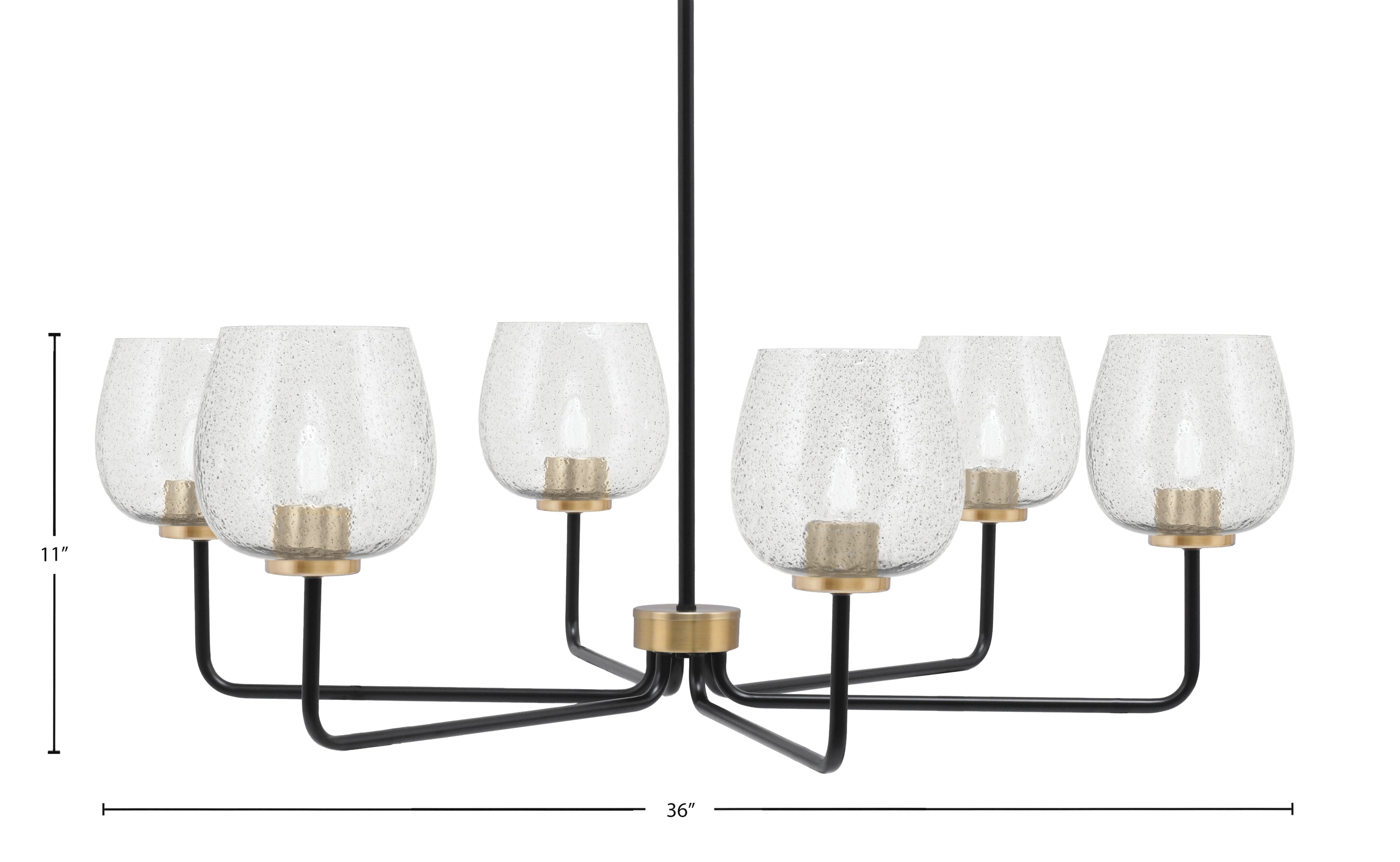 Sandia Six Light Chandelier in Matte Black & New Age Brass with Smoke Bubble Shade