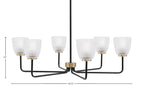 Sandia Six Light Chandelier in Matte Black & New Age Brass with Clear Ribbed Shade