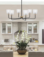 Sandia Six Light Chandelier in Matte Black & New Age Brass with Clear Ribbed Shade