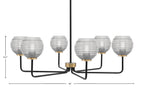 Sandia Six Light Chandelier in Matte Black & New Age Brass with Clear Ribbed Shade