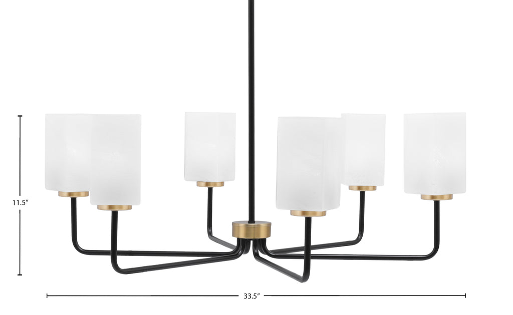 Sandia Six Light Chandelier in Matte Black & New Age Brass with White Marble Shade