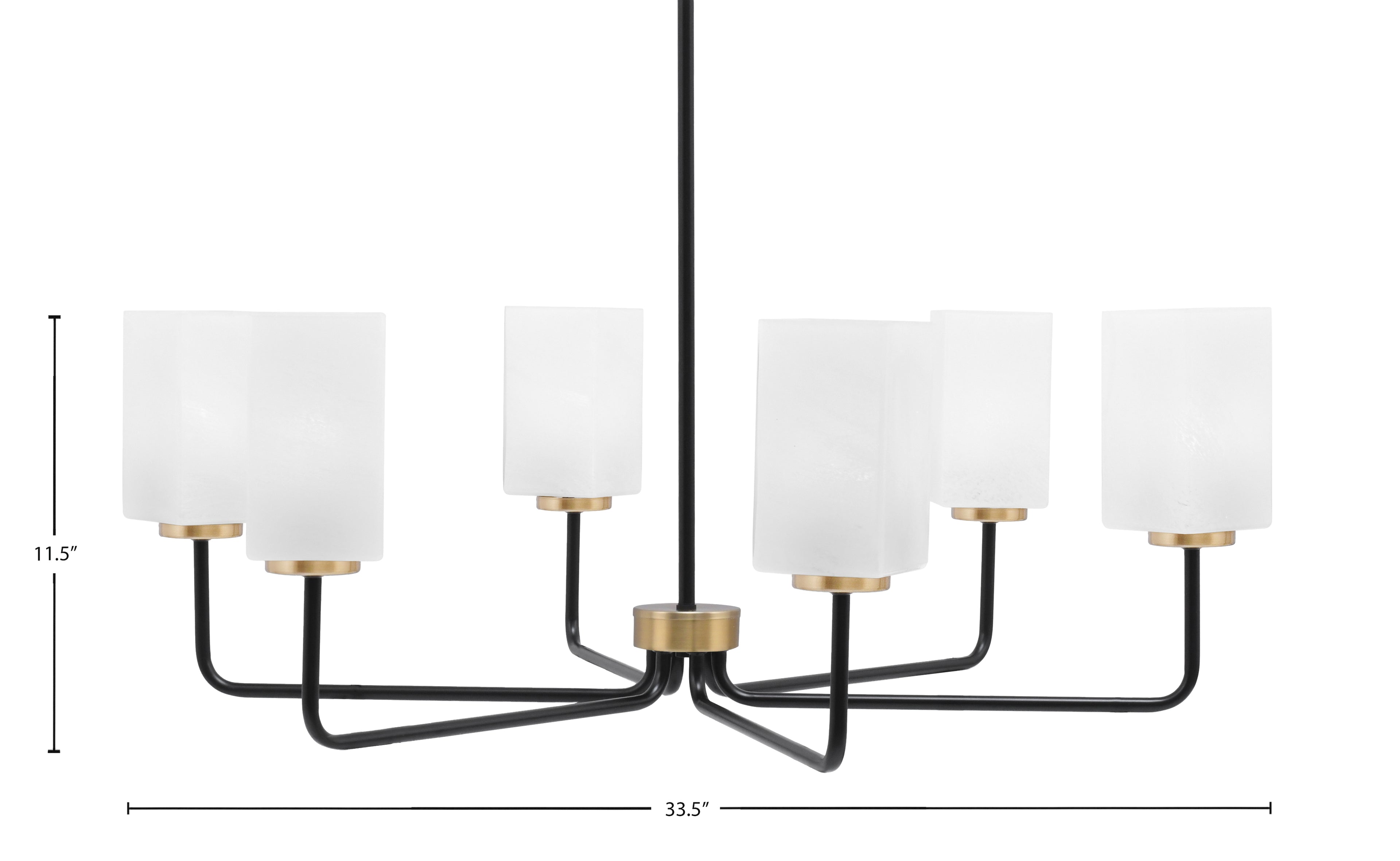 Sandia Six Light Chandelier in Matte Black & New Age Brass with White Marble Shade