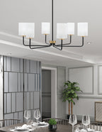 Sandia Six Light Chandelier in Matte Black & New Age Brass with White Marble Shade