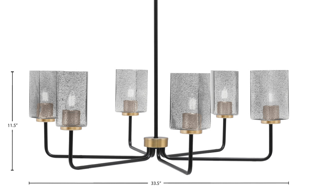 Sandia Six Light Chandelier in Matte Black & New Age Brass with Smoke Bubble Shade