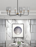 Sandia Six Light Chandelier in Matte Black & New Age Brass with Smoke Bubble Shade