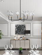 Sandia Six Light Chandelier in Matte Black & New Age Brass with Onyx Swirl Shade