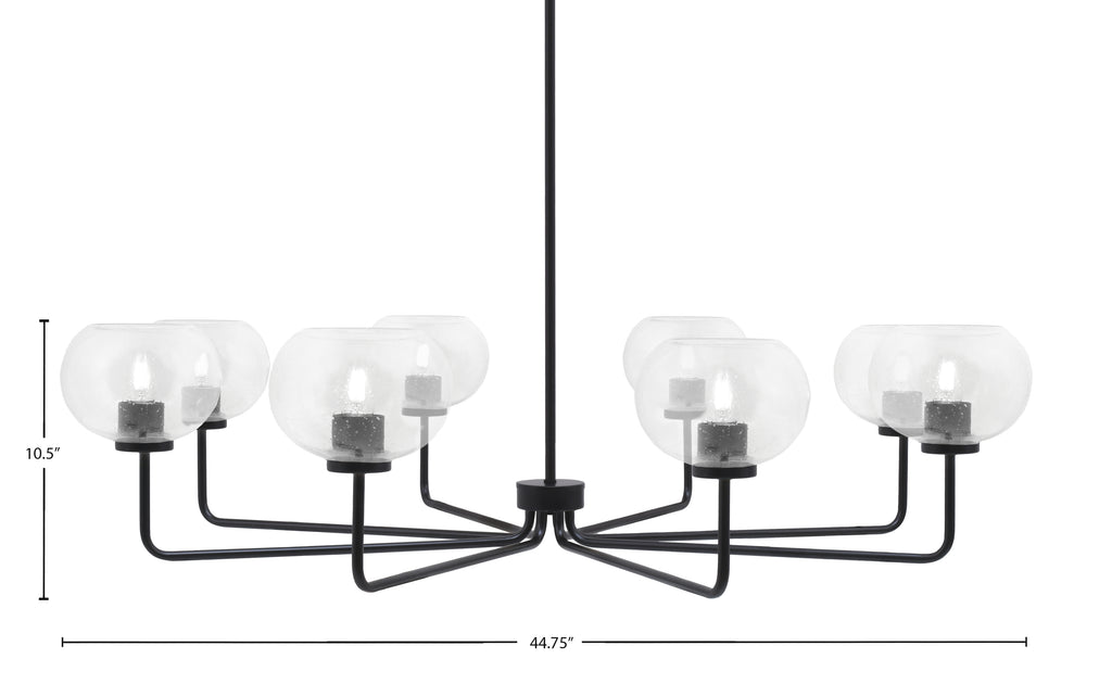 Sandia Eight Light Chandelier in Matte Black with Clear Bubble Shade