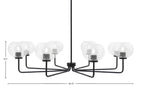 Sandia Eight Light Chandelier in Matte Black with Clear Bubble Shade