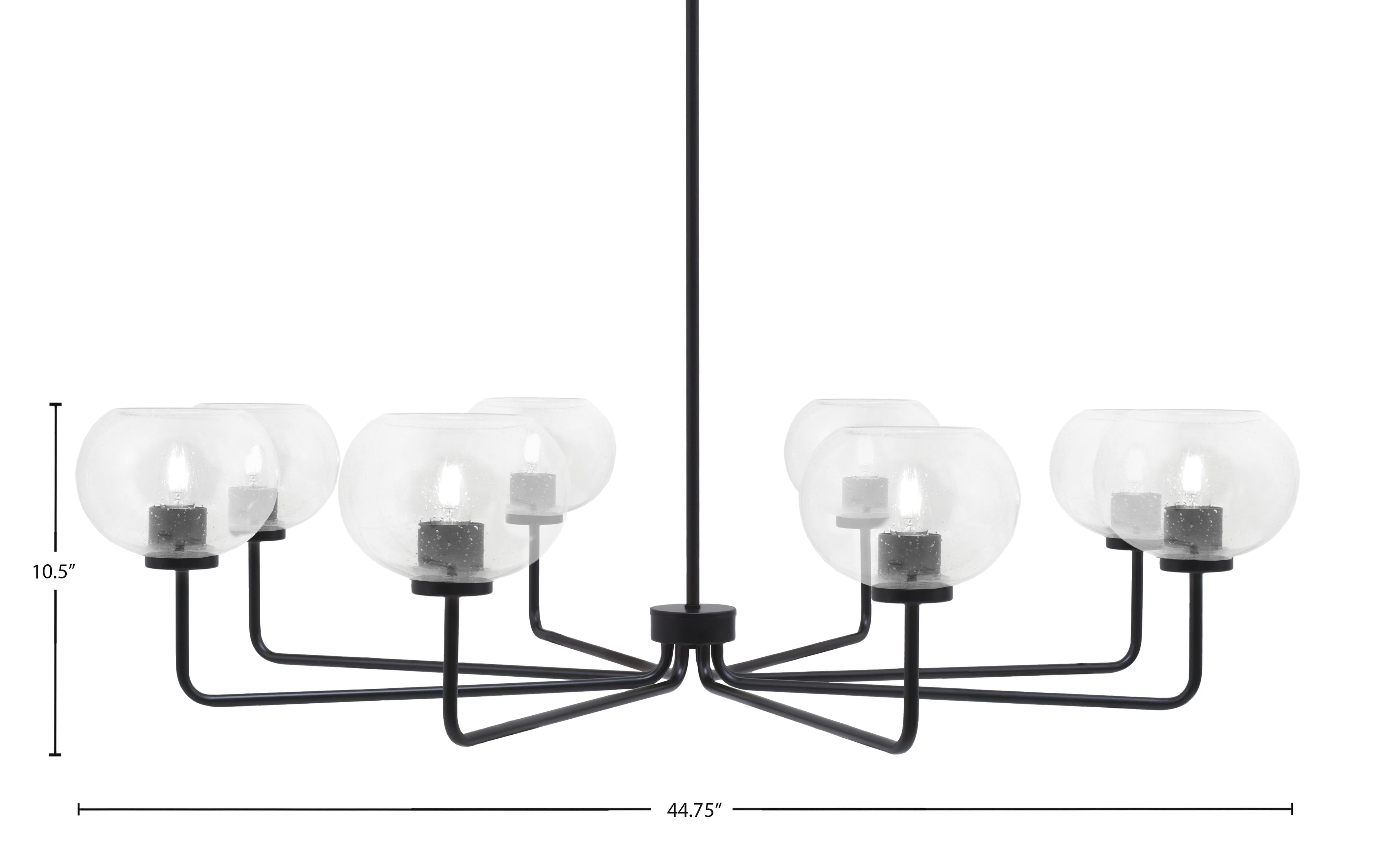 Sandia Eight Light Chandelier in Matte Black with Clear Bubble Shade