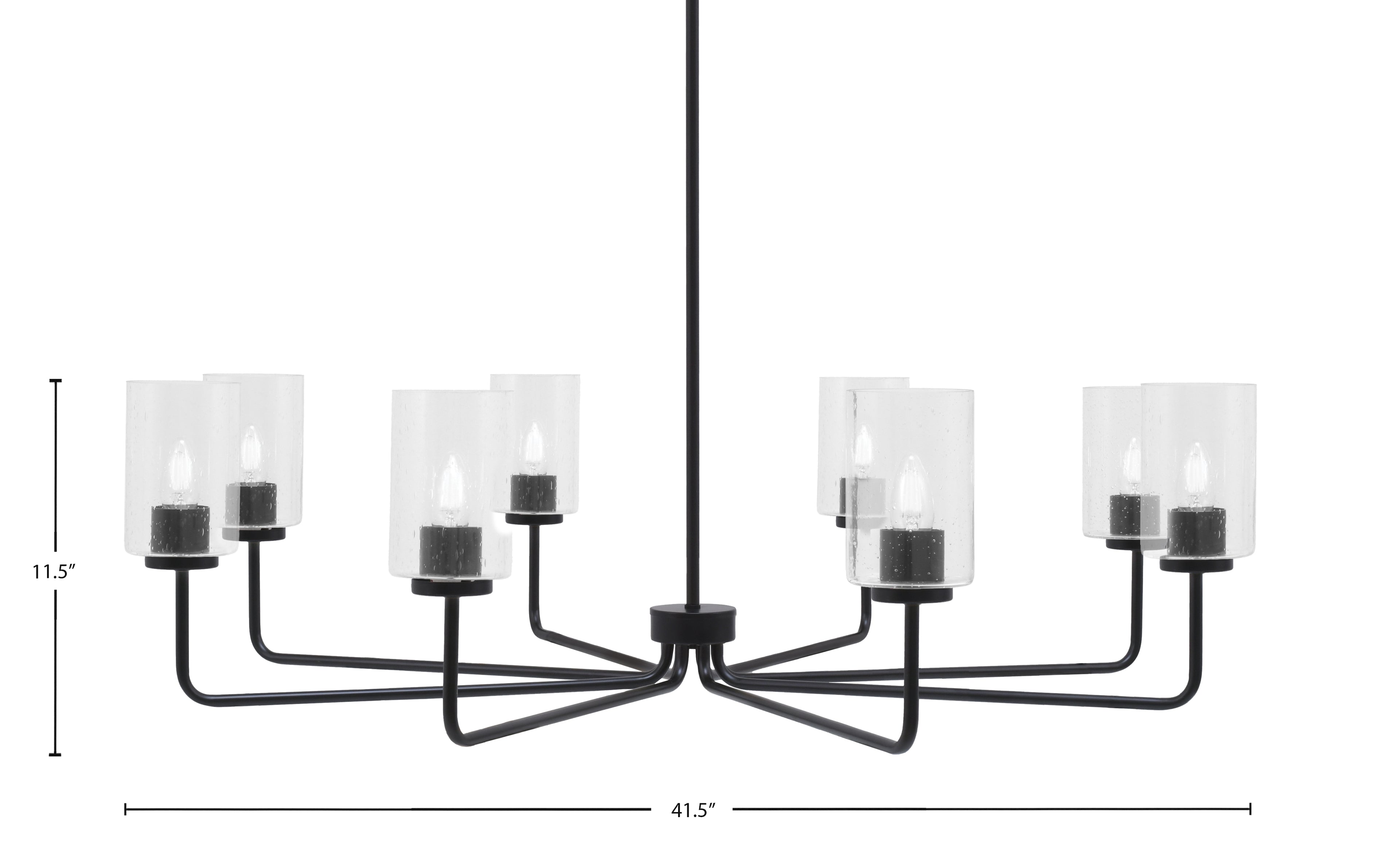 Sandia Eight Light Chandelier in Matte Black with Clear Bubble Shade