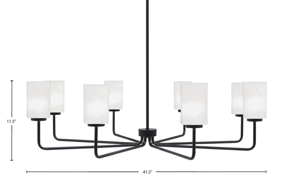 Sandia Eight Light Chandelier in Matte Black with White Marble Shade
