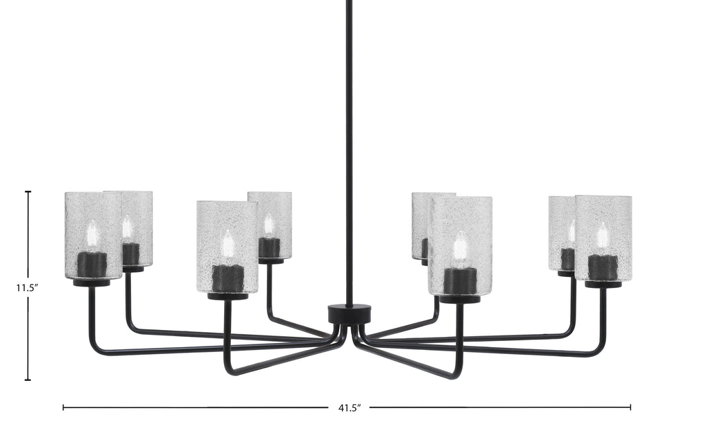 Sandia Eight Light Chandelier in Matte Black with Smoke Bubble Shade