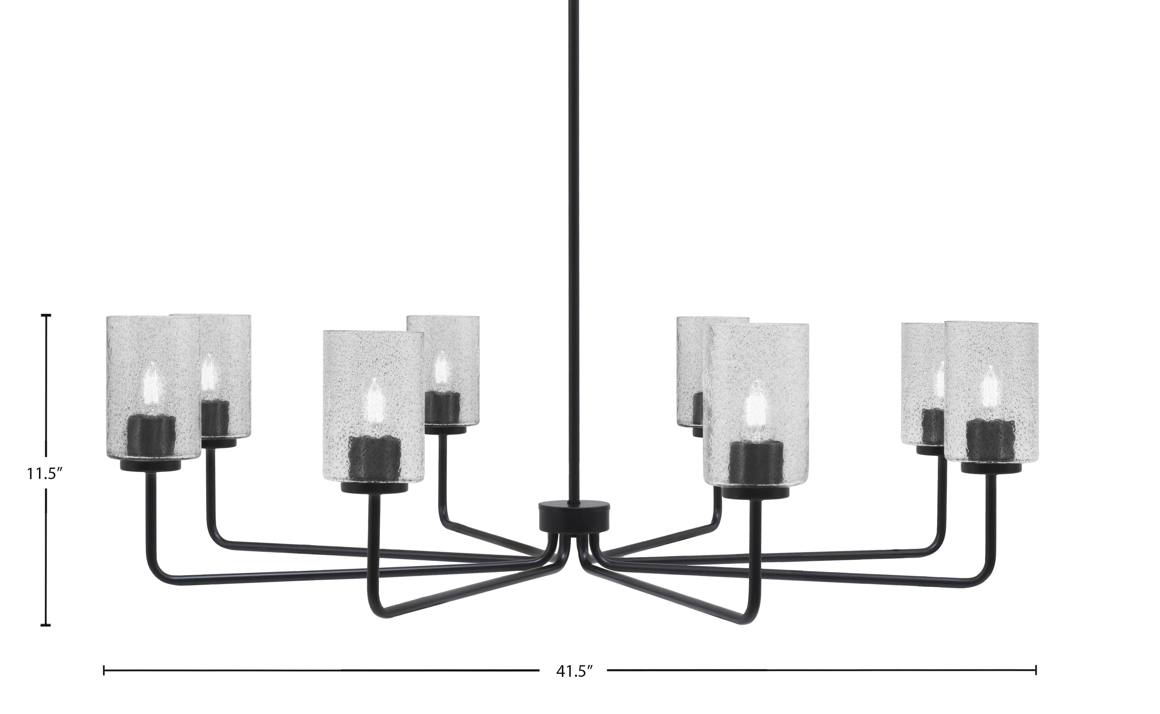 Sandia Eight Light Chandelier in Matte Black with Smoke Bubble Shade