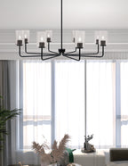 Sandia Eight Light Chandelier in Matte Black with Smoke Bubble Shade