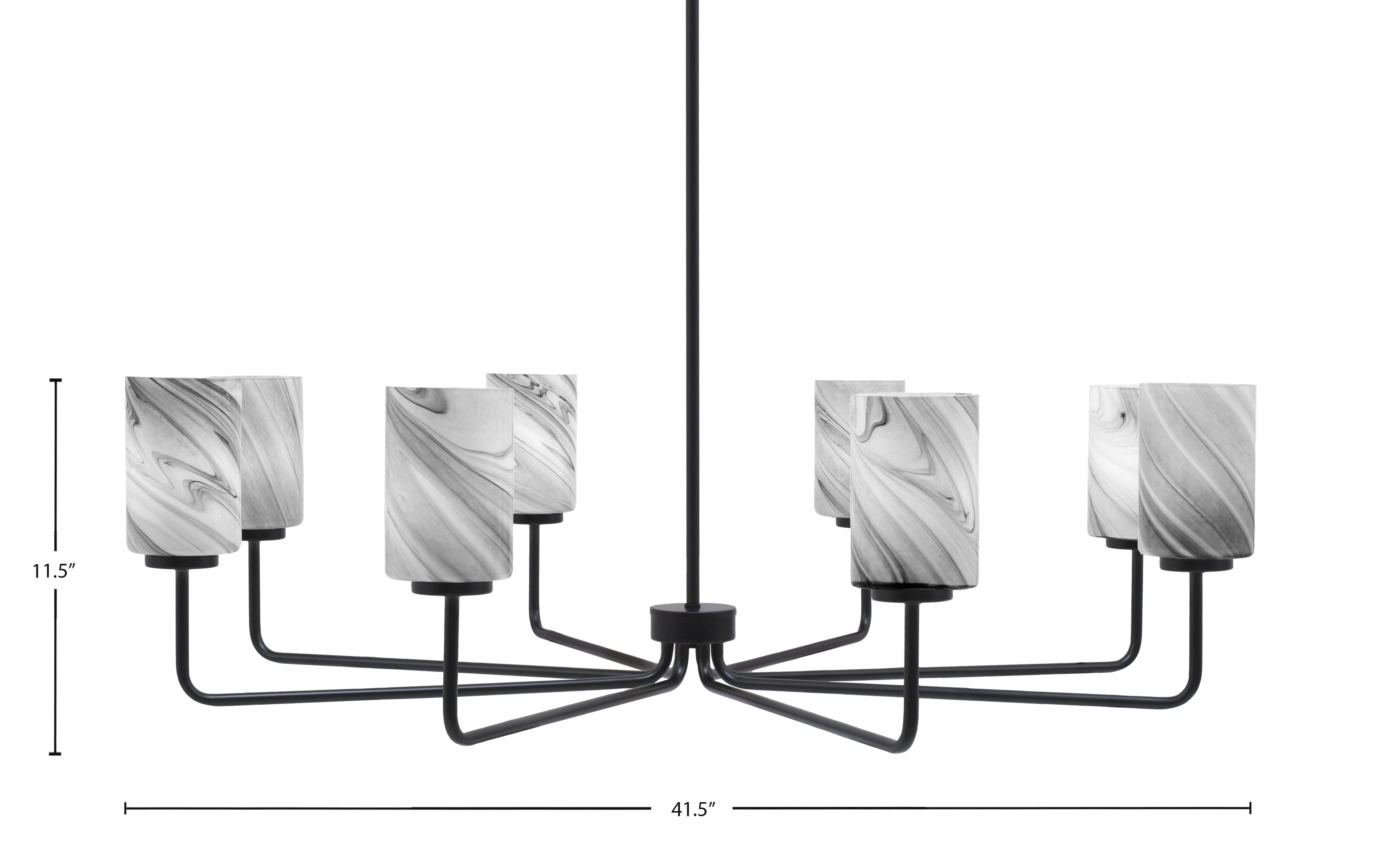 Sandia Eight Light Chandelier in Matte Black with Onyx Swirl Shade