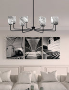 Sandia Eight Light Chandelier in Matte Black with Onyx Swirl Shade