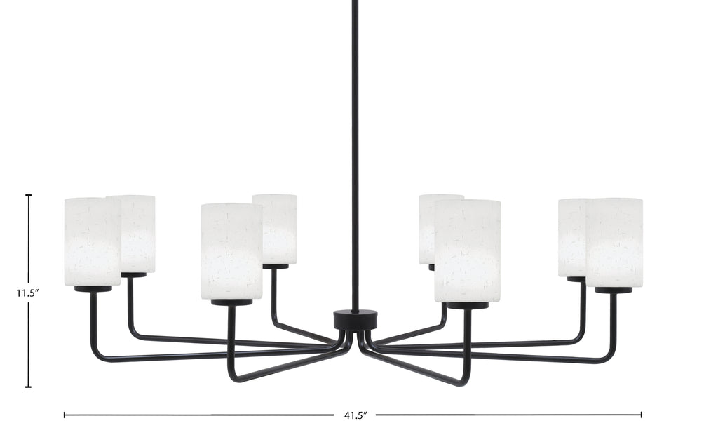 Sandia Eight Light Chandelier in Matte Black with White Muslin Shade