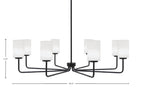 Sandia Eight Light Chandelier in Matte Black with White Muslin Shade