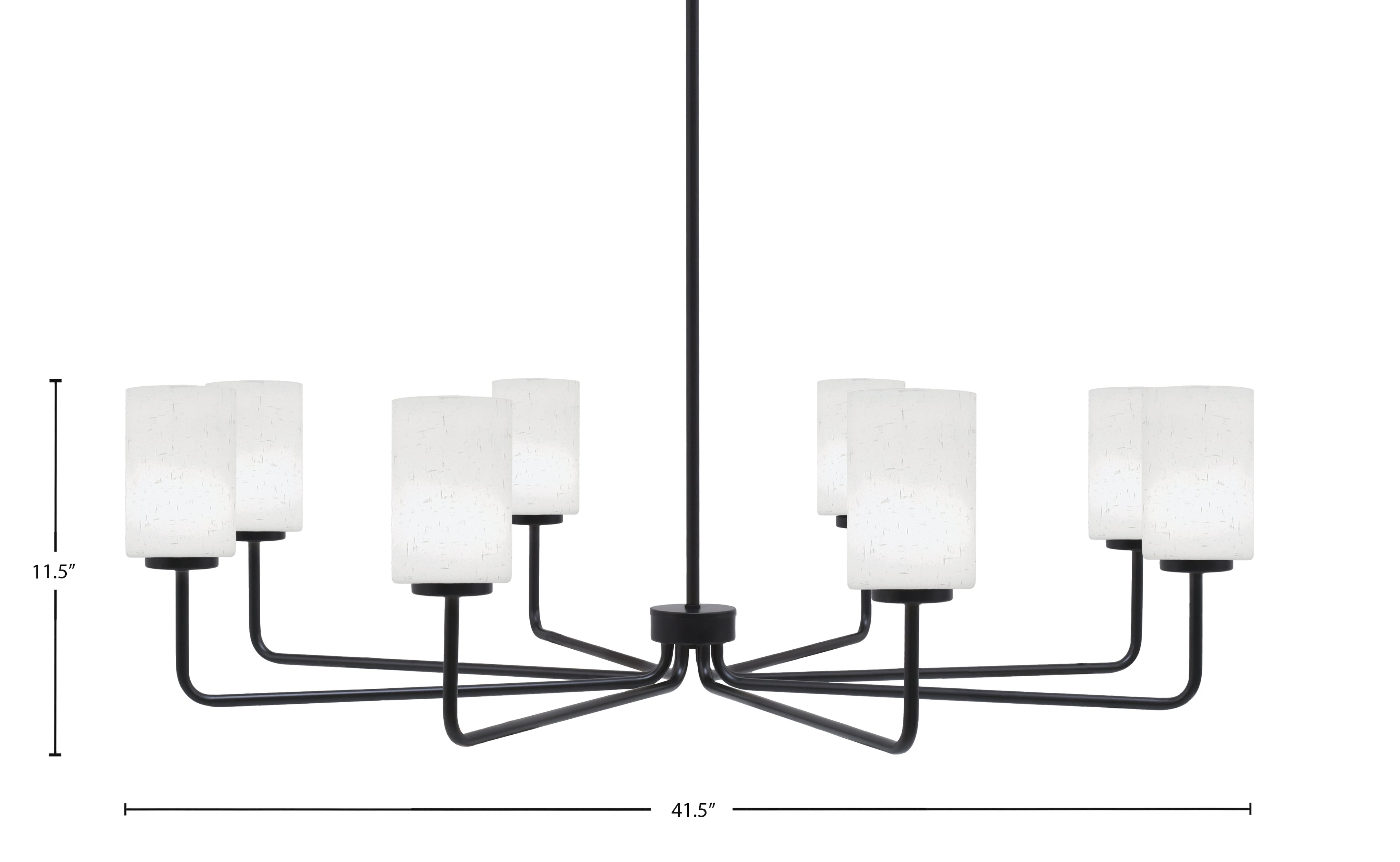 Sandia Eight Light Chandelier in Matte Black with White Muslin Shade