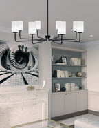 Sandia Eight Light Chandelier in Matte Black with White Muslin Shade