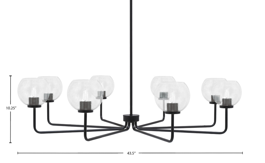 Sandia Eight Light Chandelier in Matte Black with Clear Bubble Shade