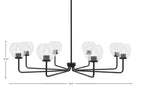Sandia Eight Light Chandelier in Matte Black with Clear Bubble Shade