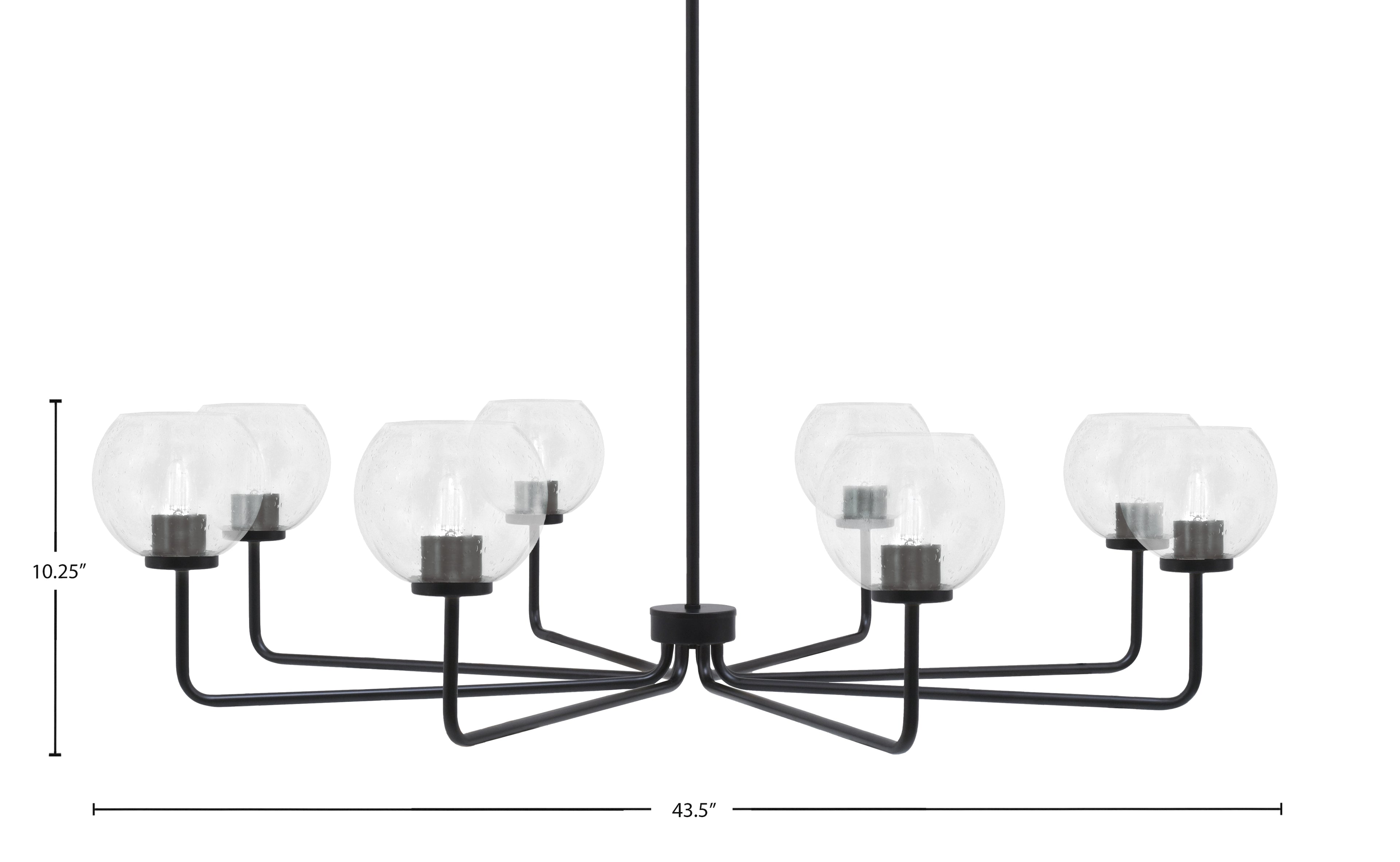 Sandia Eight Light Chandelier in Matte Black with Clear Bubble Shade