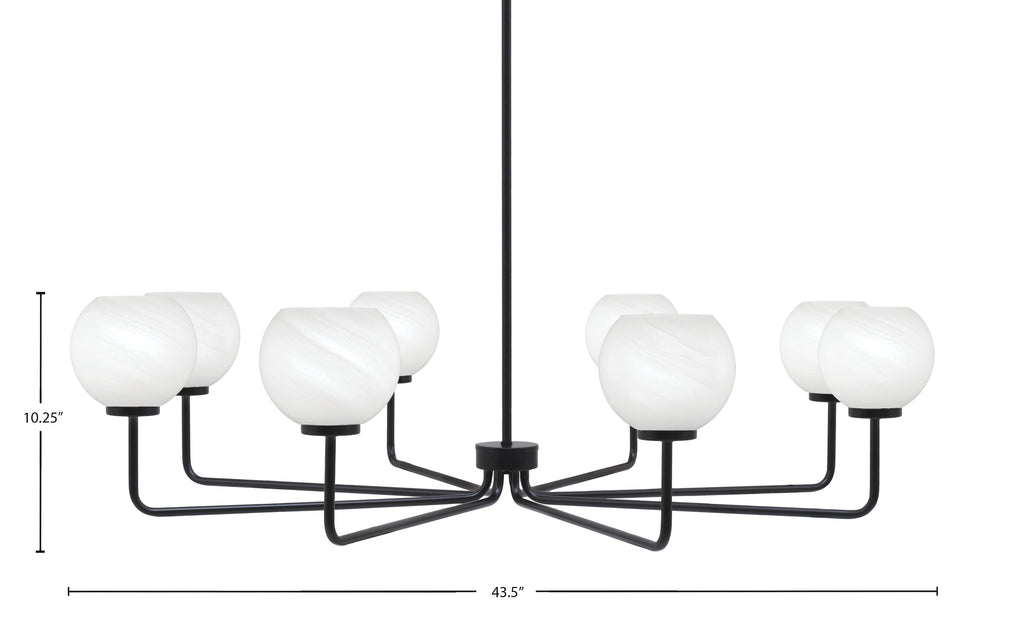 Sandia Eight Light Chandelier in Matte Black with White Marble Shade