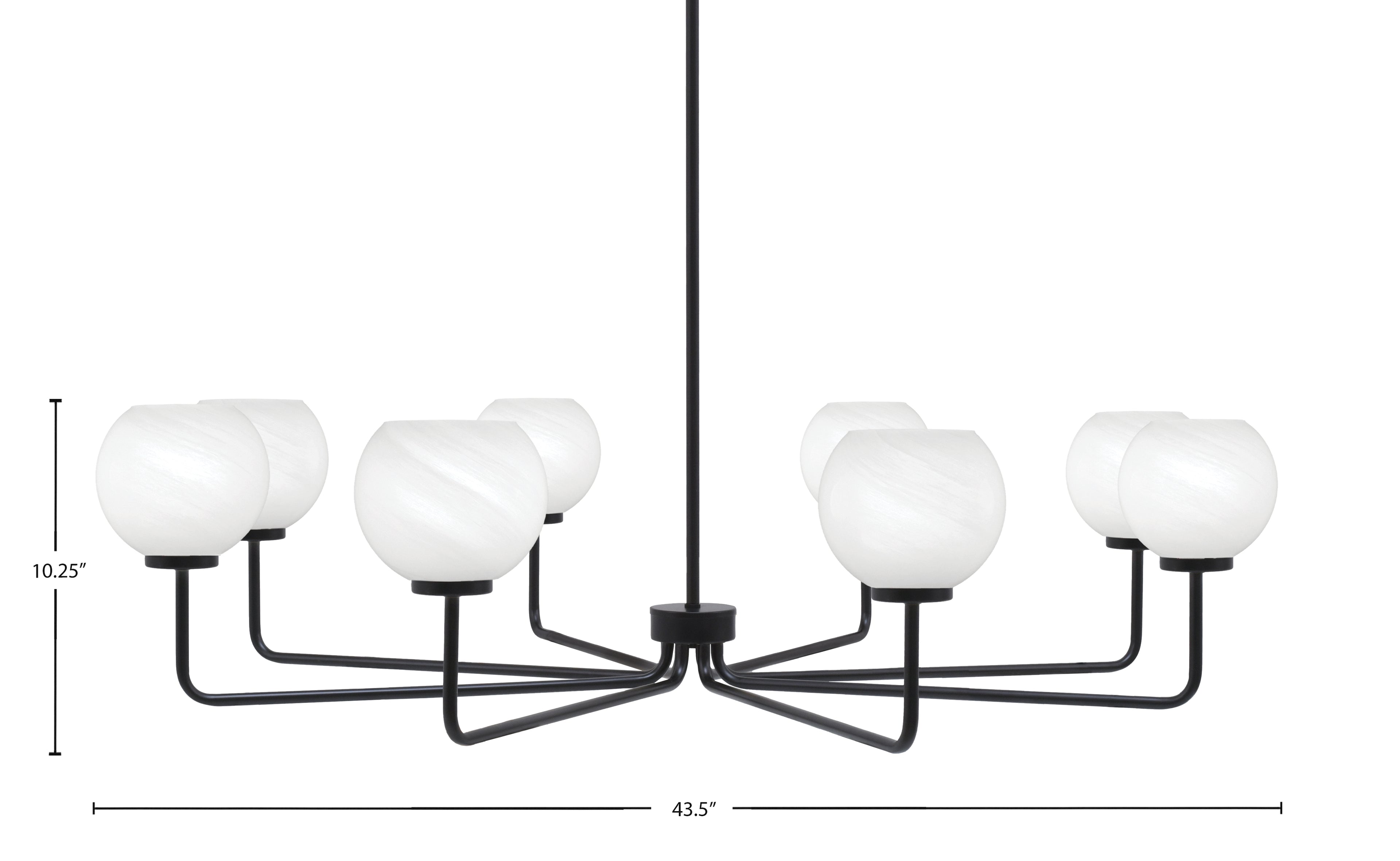 Sandia Eight Light Chandelier in Matte Black with White Marble Shade