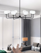 Sandia Eight Light Chandelier in Matte Black with White Marble Shade