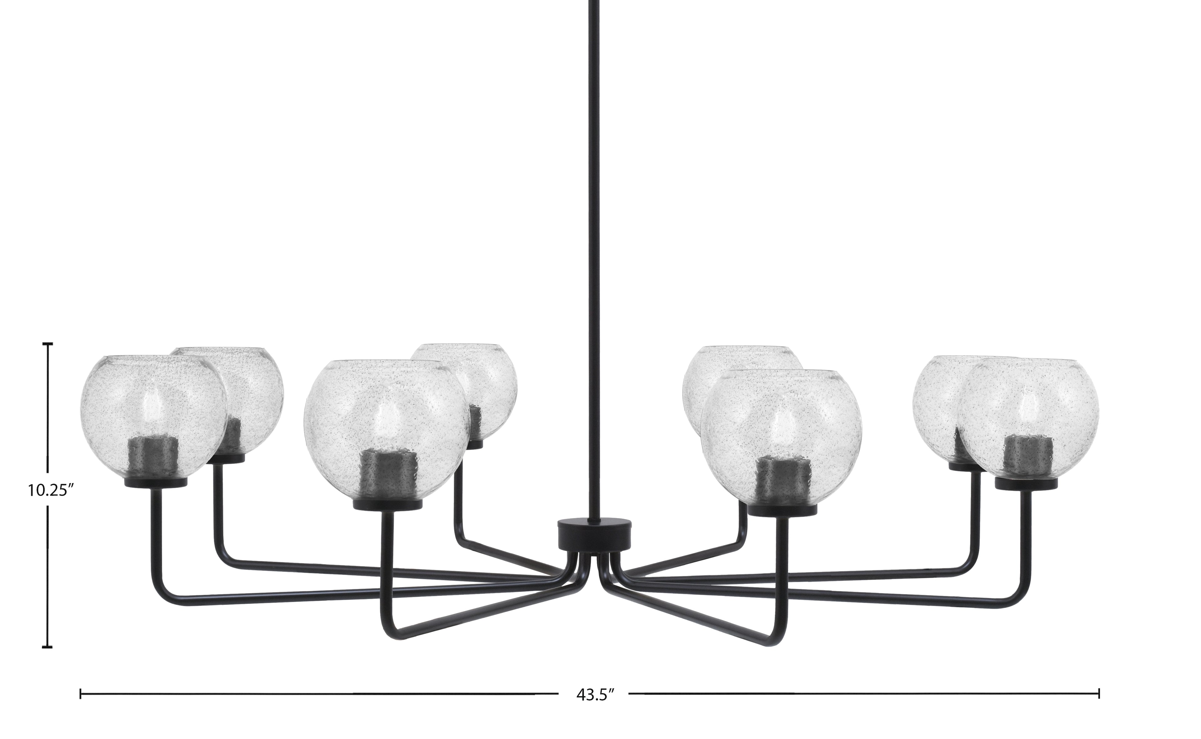 Sandia Eight Light Chandelier in Matte Black with Smoke Bubble Shade