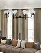 Sandia Eight Light Chandelier in Matte Black with Smoke Bubble Shade