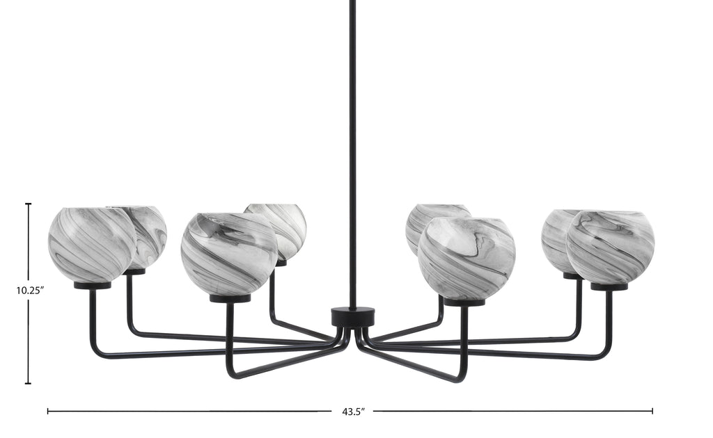 Sandia Eight Light Chandelier in Matte Black with Onyx Swirl Shade