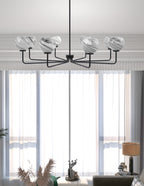 Sandia Eight Light Chandelier in Matte Black with Onyx Swirl Shade