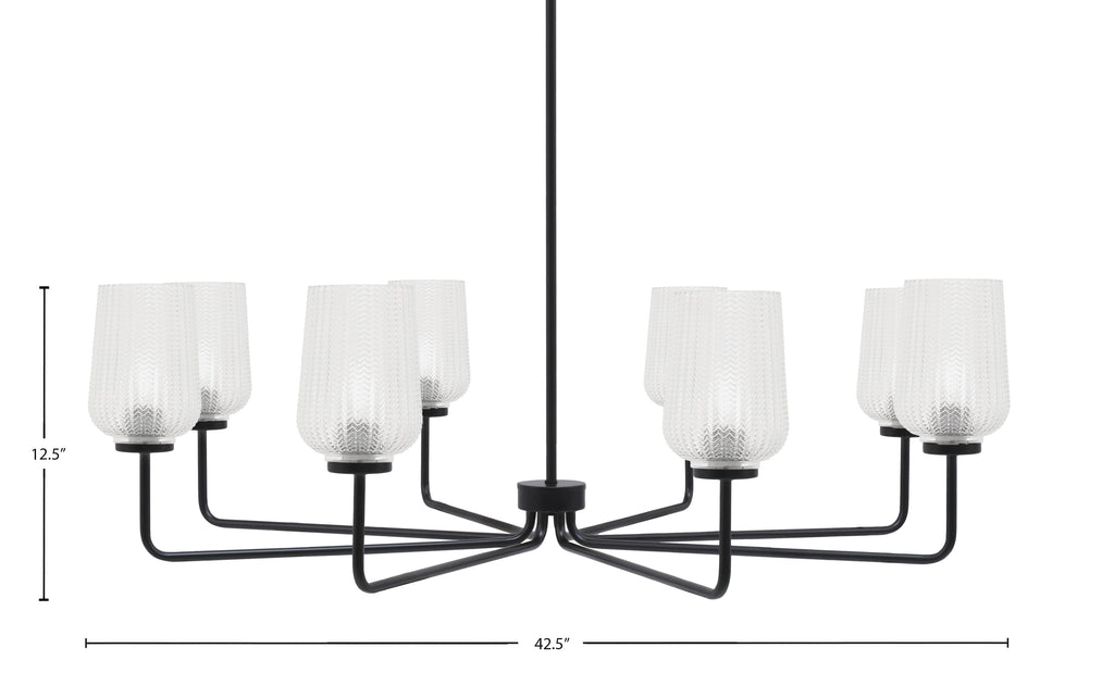 Sandia Eight Light Chandelier in Matte Black with Clear Textured Shade
