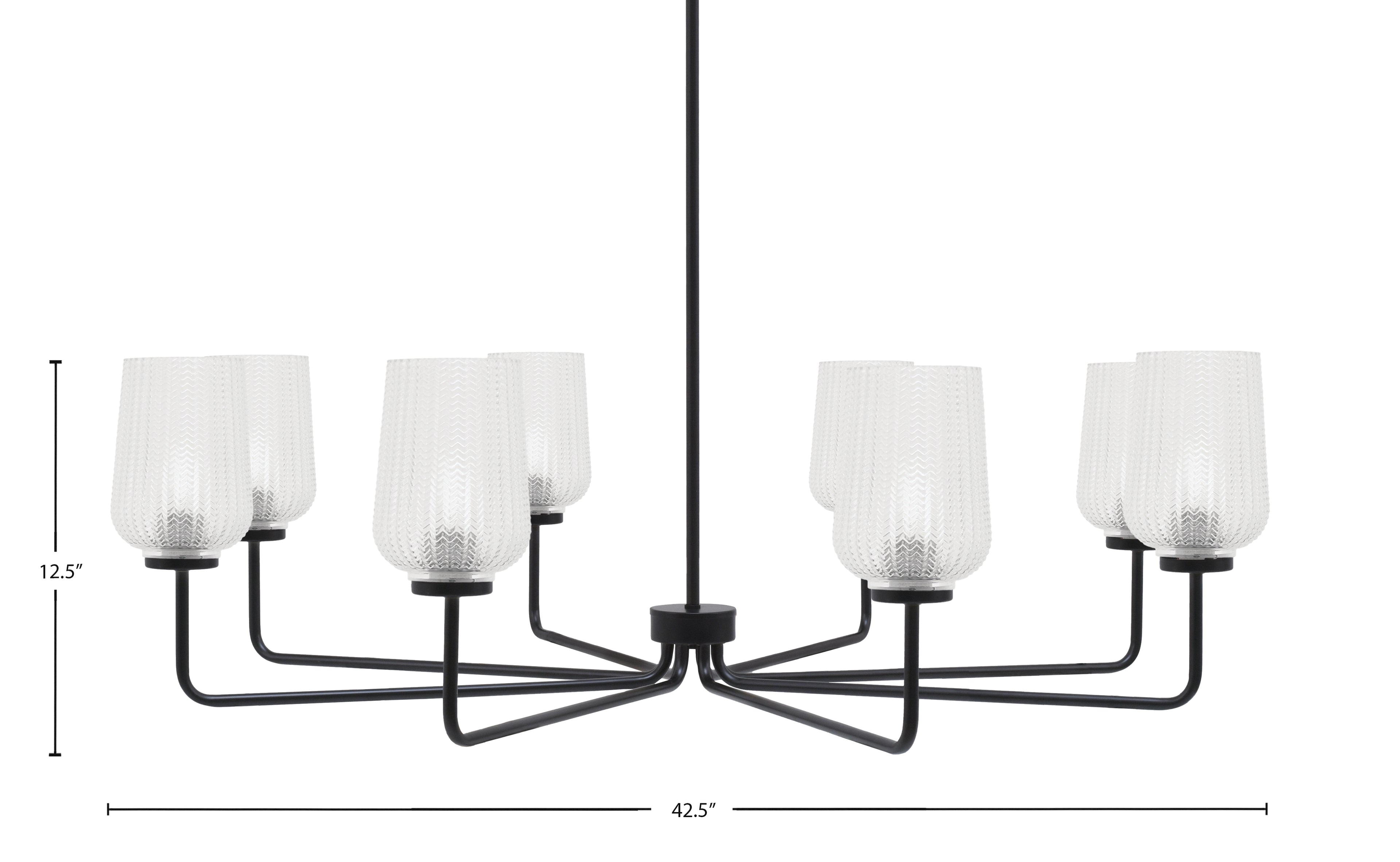Sandia Eight Light Chandelier in Matte Black with Clear Textured Shade