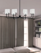 Sandia Eight Light Chandelier in Matte Black with Clear Textured Shade