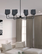 Sandia Eight Light Chandelier in Matte Black with Smoke Textured Shade
