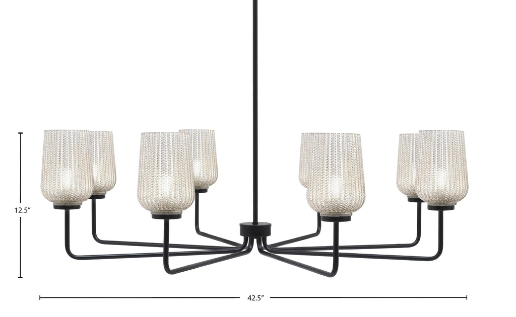 Sandia Eight Light Chandelier in Matte Black with Silver Textured Shade