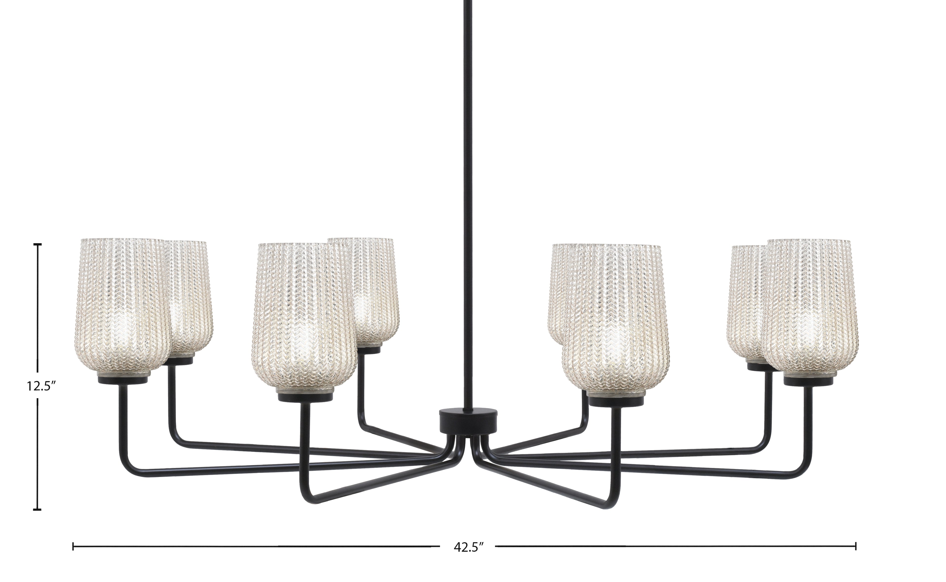 Sandia Eight Light Chandelier in Matte Black with Silver Textured Shade