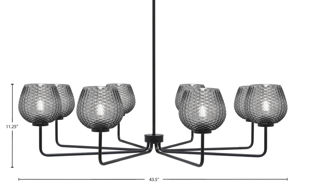 Sandia Eight Light Chandelier in Matte Black with Smoke Textured Shade
